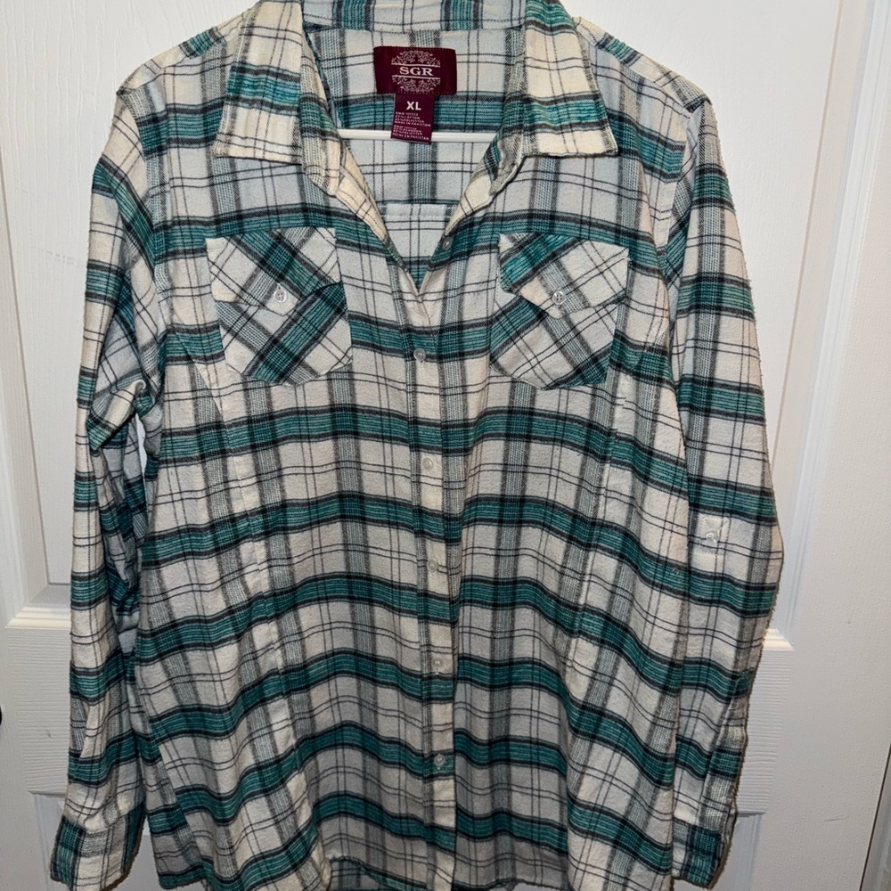SGR Green and White Casual Button Down Shirt